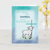 Girl Personalize Name First Confession Lamb Cross Kaart (Gele Bloem)