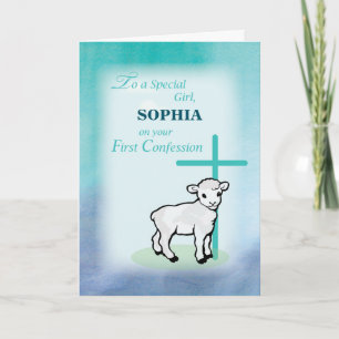 Girl Personalize Name First Confession Lamb Cross Kaart