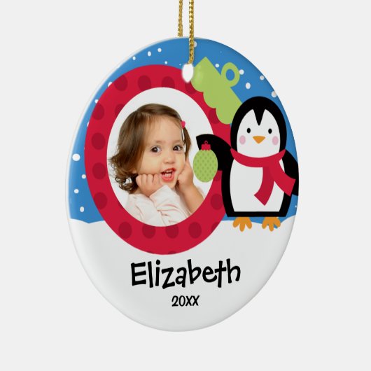 Girl Personalized kerstversier Penguin Keramisch Ornament (Rechts)