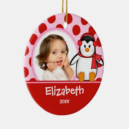 Girl Personalized kerstversier Penguin Keramisch Ornament (Rechts)