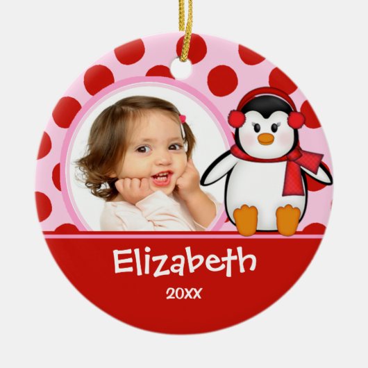 Girl Personalized kerstversier Penguin Keramisch Ornament (Voorkant)