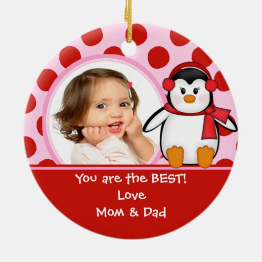 Girl Personalized kerstversier Penguin Keramisch Ornament (Achterkant)