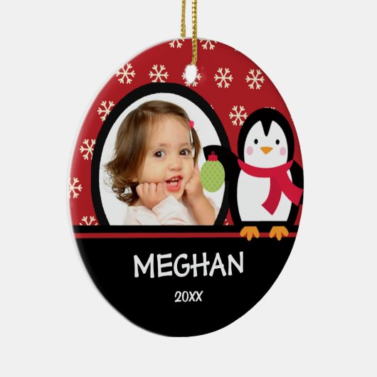 Girl Personalized kerstversier Penguin Keramisch Ornament (Rechts)