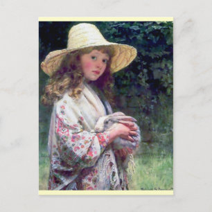Girl Pet Bunny Rabbit Painting Briefkaart