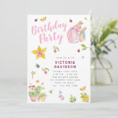 Girl Peter Rabbit Birthday Party Invitation Kaart (Staand voorkant)