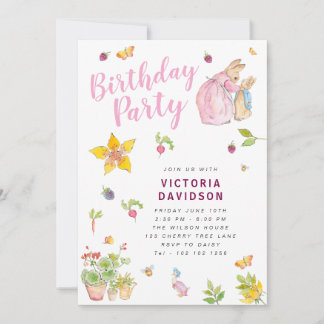Girl Peter Rabbit Birthday Party Invitation Kaart