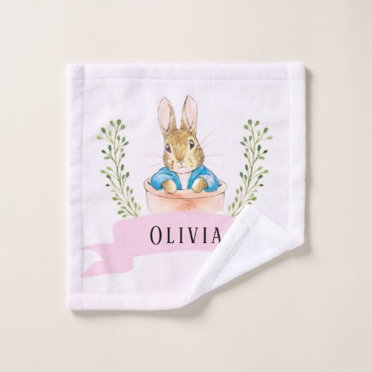 Girl Peter Rabbit Pink Custom Bad Handdoek (Wasdoekje)