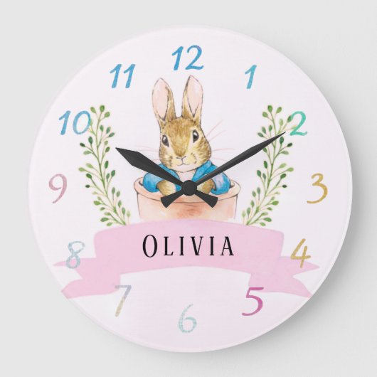 Girl Peter Rabbit Pink Custom Grote Klok (Voorkant)
