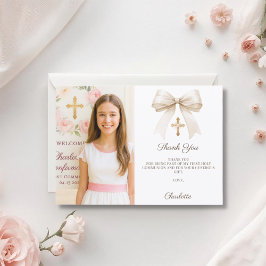 Girl photo cream bow Confirmation Bedankkaart