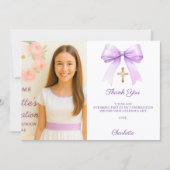 Girl photo lavender bow Confirmation Bedankkaart (Voorkant)