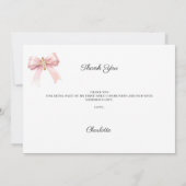 Girl photo pink bow cross First Communion Bedankkaart (Achterkant)