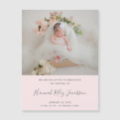 Girl Photo Pink Script Birth Announding Magnet Magnetische Uitnodiging (Voorkant)