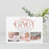 Girl Photo Roos Gold | Floral Aankondiging (Staand voorkant)