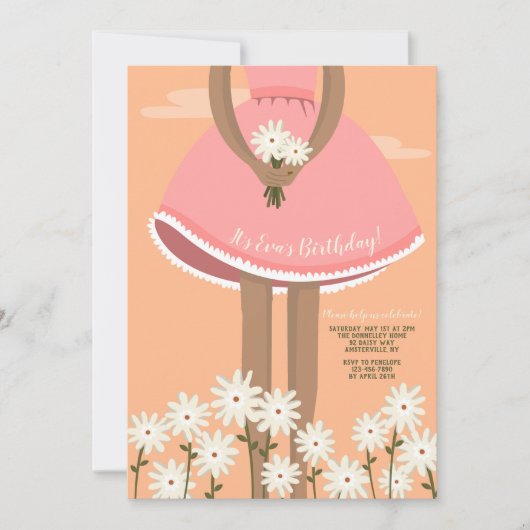 Girl Pick Flowers Birthday Party Kaart (Voorkant)