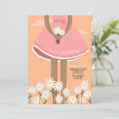 Girl Pick Flowers Birthday Party Kaart (Staand voorkant)