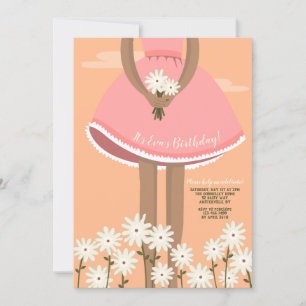 Girl Pick Flowers Birthday Party Kaart