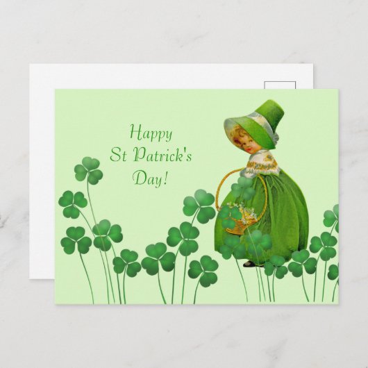 Girl Picking Shamrocks St Patrick's Day Briefkaart (Voorkant / Achterkant)