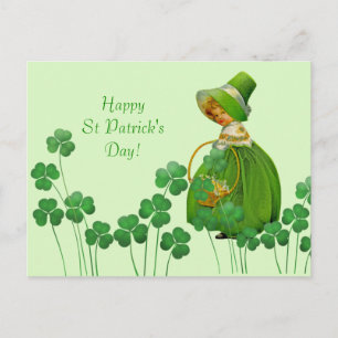 Girl Picking Shamrocks St Patrick's Day Briefkaart