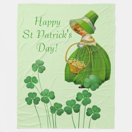 Girl Picking Shamrocks St Patrick's Day Fleece Deken (Voorkant)