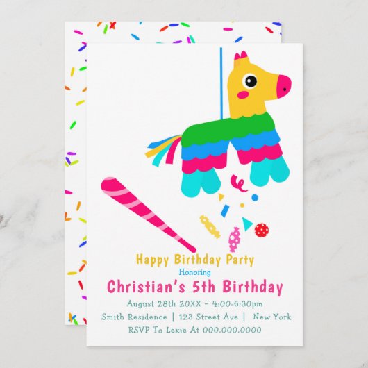 Girl Piñata 5th Birthday Invitations (Voorkant / Achterkant)