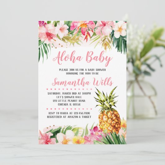 Girl Pineapple Baby shower Kaart (Staand voorkant)