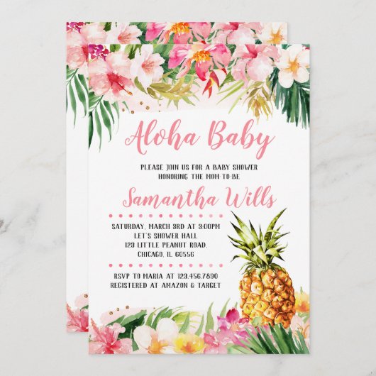 Girl Pineapple Baby shower Kaart (Voorkant / Achterkant)