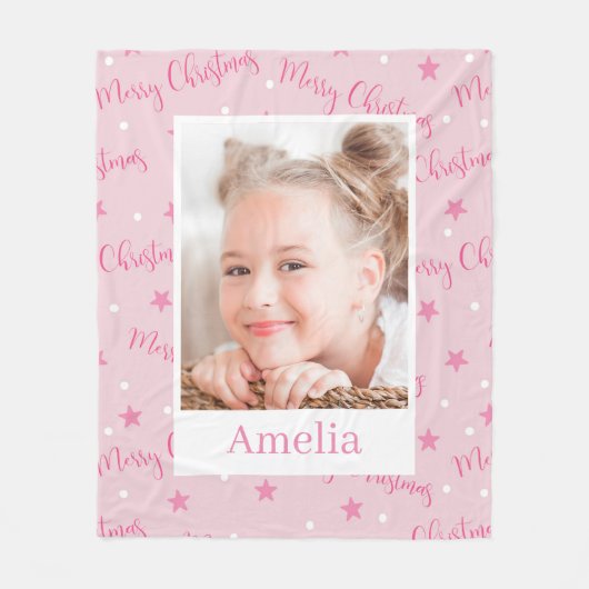 Girl Pink Aangepaste foto Kerstmis Fleece Deken (Voorkant)