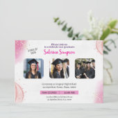 Girl Pink Afstuderen Invitation Kaart (Staand voorkant)