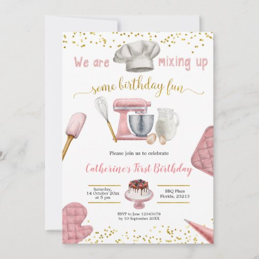 Girl Pink Baking Birthday Uitnodiging (Voorkant)