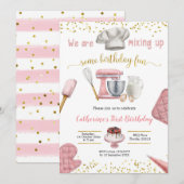 Girl Pink Baking Birthday Uitnodiging (Voorkant / Achterkant)