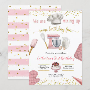 Girl Pink Baking Birthday Uitnodiging