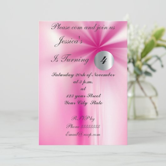 Girl Pink Birthday Party Invitation Kaart (Staand voorkant)