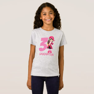 GIRL Pink Birthday Party Pirate 3rd Name T-Shirt