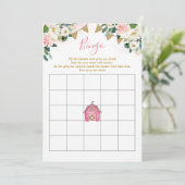 Girl Pink Boerderij Baby shower Bingo Game Kaart (Staand voorkant)