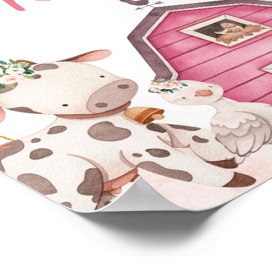 Girl Pink Boerderij Baby shower Carousel Guest Boo Poster (Hoek)