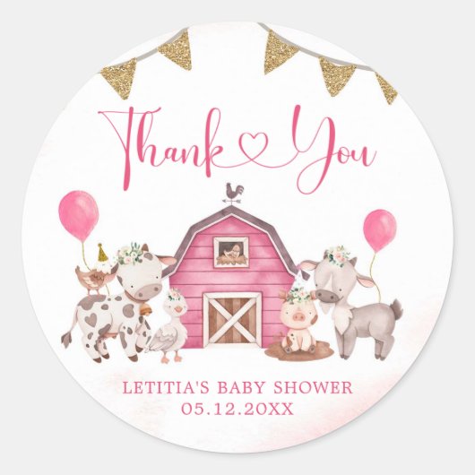 Girl Pink Boerderij Baby shower Dank je Sticker (Voorkant)