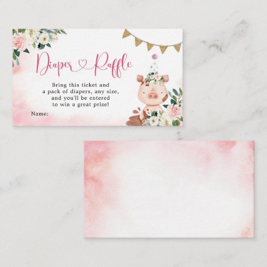 Girl Pink Boerderij Baby shower Diaper Raffle Encl Informatiekaartje (Voorkant / Achterkant)