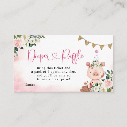 Girl Pink Boerderij Baby shower Diaper Raffle Encl Informatiekaartje (Voorkant)