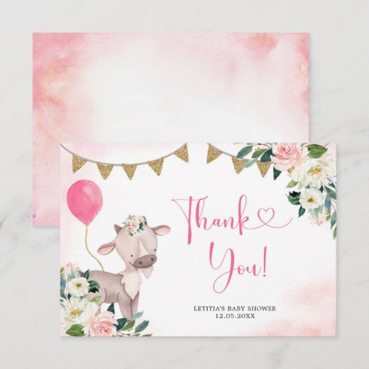 Girl Pink Boerderij Baby shower Hartelijk dank Bedankkaart (Voorkant / Achterkant)