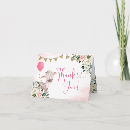 Girl Pink Boerderij Baby shower Hartelijk dank Bedankkaart (Voorkant)