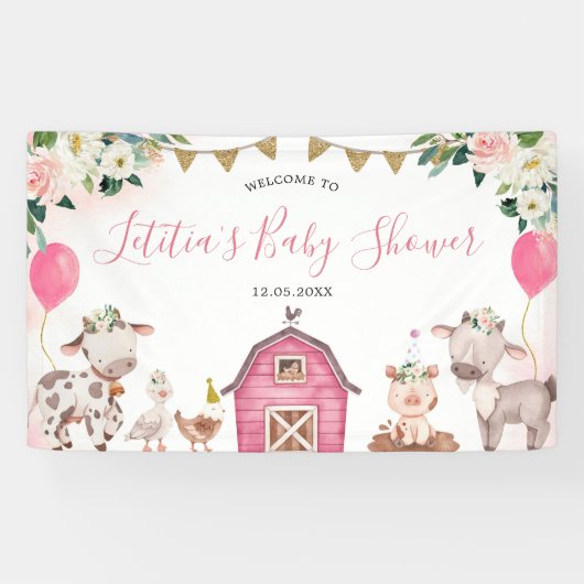 Girl Pink Boerderij Baby shower Large Banner Sign (Horizontaal)