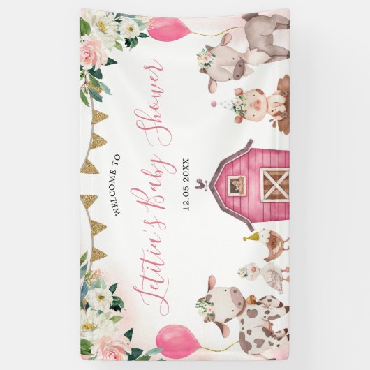 Girl Pink Boerderij Baby shower Large Banner Sign (Verticaal)