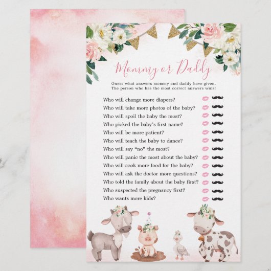 Girl Pink Boerderij Baby shower mama of papa (Voorkant / Achterkant)