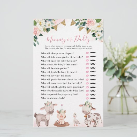 Girl Pink Boerderij Baby shower mama of papa (Staand voorkant)