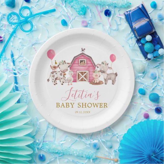 Girl Pink Boerderij Baby shower Paper Bord (Feest)