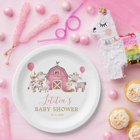 Girl Pink Boerderij Baby shower Paper Bord (Feest)