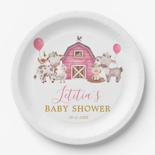Girl Pink Boerderij Baby shower Paper Bord (Voorkant)