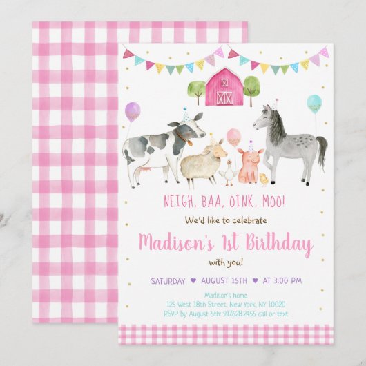 Girl Pink Boerderij Birthday Kaart (Voorkant / Achterkant)