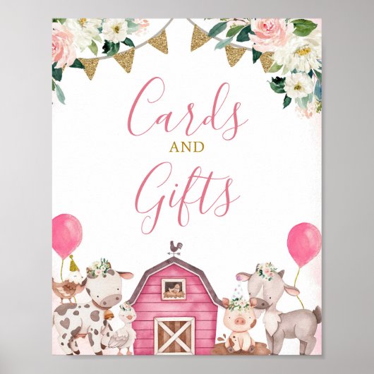 Girl Pink Boerderij Kaarten en cadeaubord Poster (Voorkant)