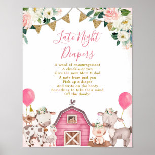Girl Pink Boerderij Late Night Diaper Poster
